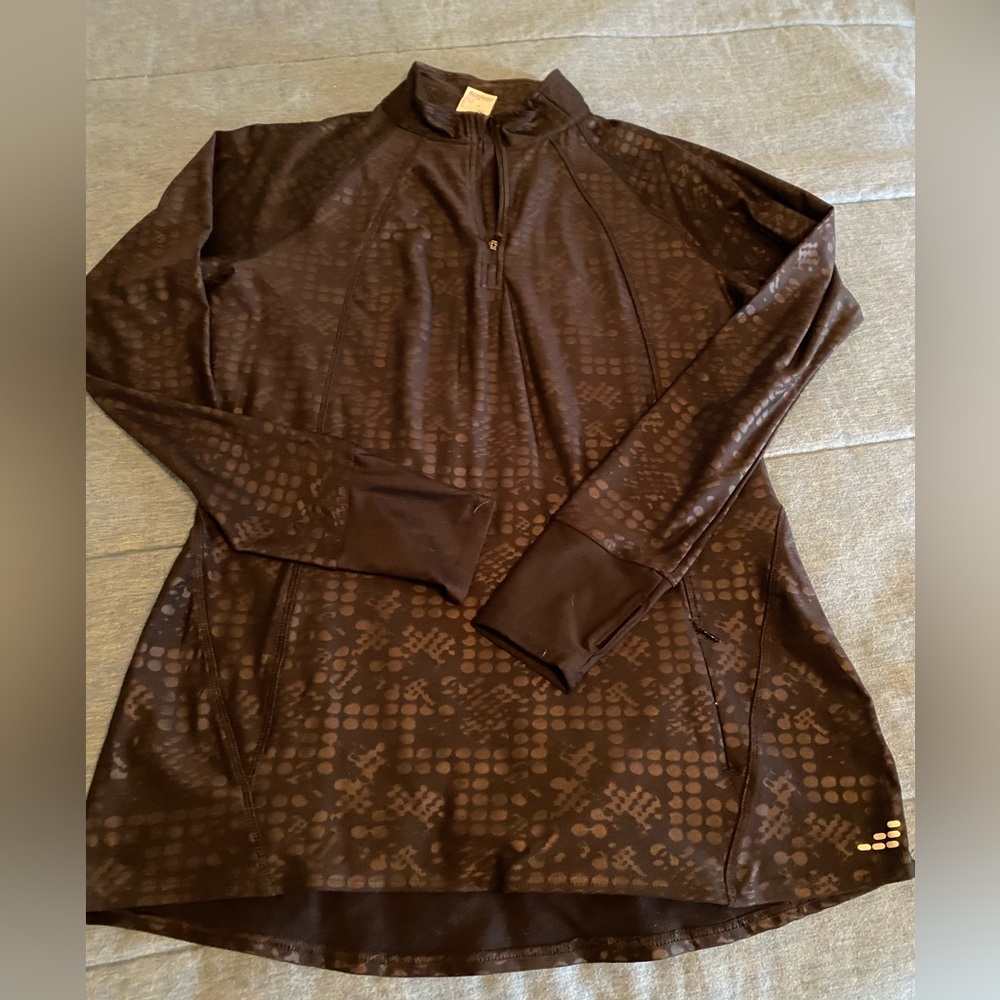 BCG Black Patterned Zip-Up Top